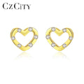 CZCITY Heart Design Stud Earrings 925 Sterling Silver with Six CZ Stone Bridal Bijoux Earring