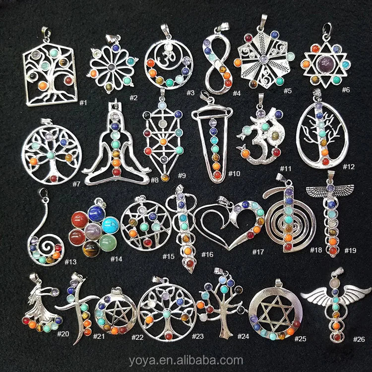 JF7231  Reiki Lithotherapy 7 Chakra Crystal Gemstone Pendant Spiritual Healing Crystal Yoya Pendant Balancing  Jewelry