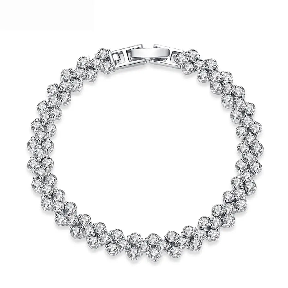 LUOTEEMI Classic Rome 3Row a AA Clear Cubic Zirconia Bracelets Statement Women Bridal Fashion Jewelry