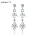 LUOTEEMI Design Women Brinco Wedding Accessories Bling Zircon Rhodium Gold Plated Long Drop Earrings for Bridal
