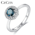 CZCITY White Gold Rhodium Plated Zircon Engagement Ring Elaborate S925 Sterling Silver Round Gemstone CZ Ring