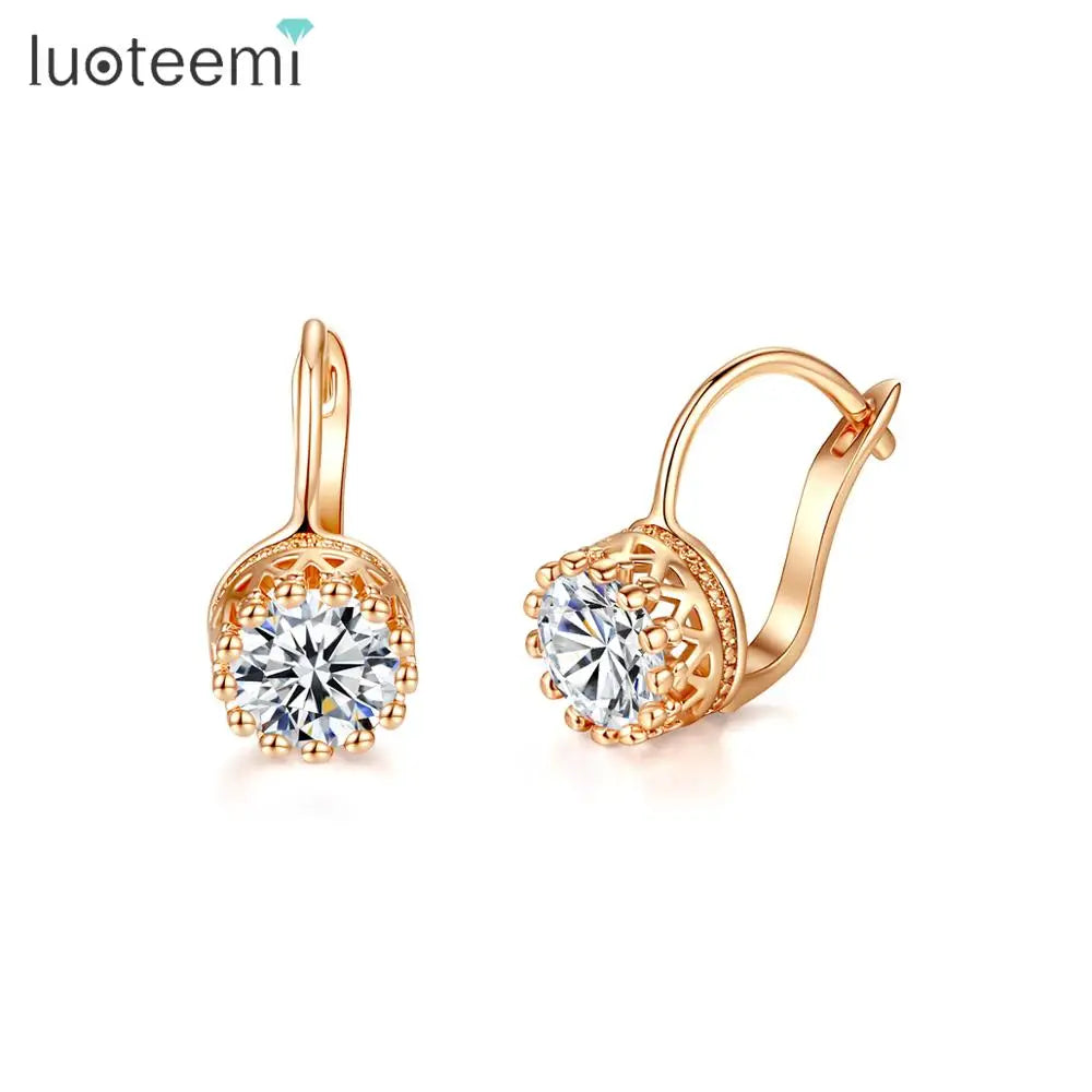 LUOTEEMI Single Round Clear CZ Stone Clip on Earrings Women Cheap Zircon Jewelry Small Clip CZ Earrings