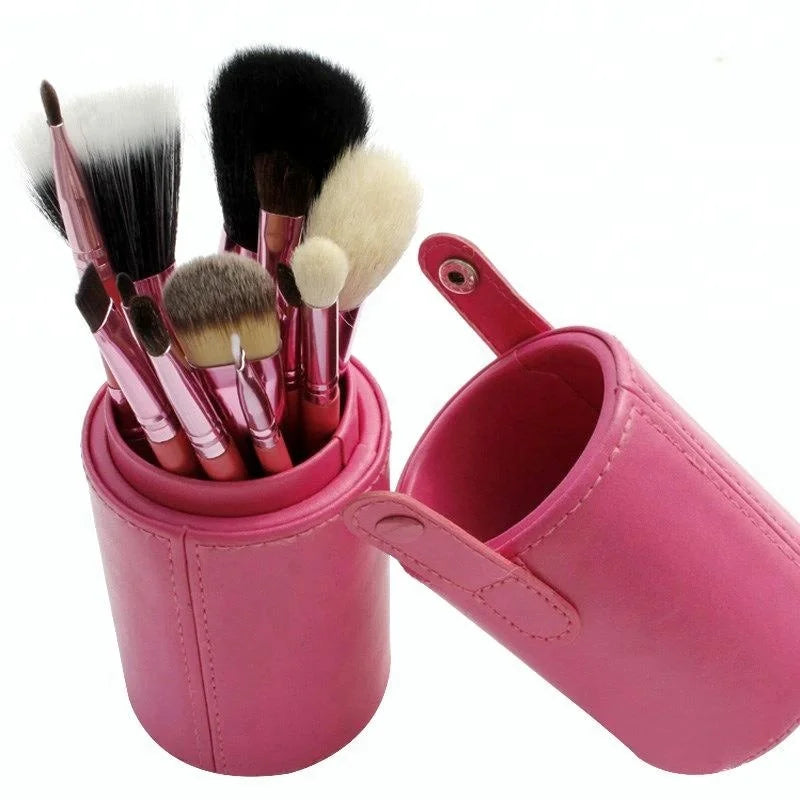 Custom Logo 12-Piece Black Makeup Brush Set Pure Animal Hair Cylinder Fan Brushes for Face Concealer Use