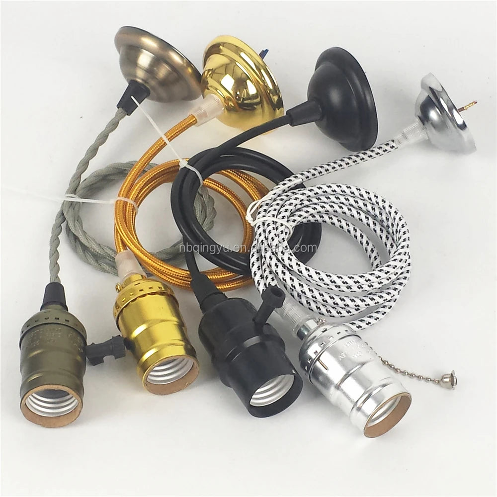 DIY Vintage Screw Style Pendant Light Kit Fabric Cord E27/E26 Base 110-240V Multiple Colors CE Certified for Restaurant/Cafe Use