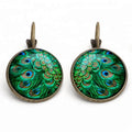 Peacock Feather Copper Glass Printed Fashion Clip on Earring Stocked