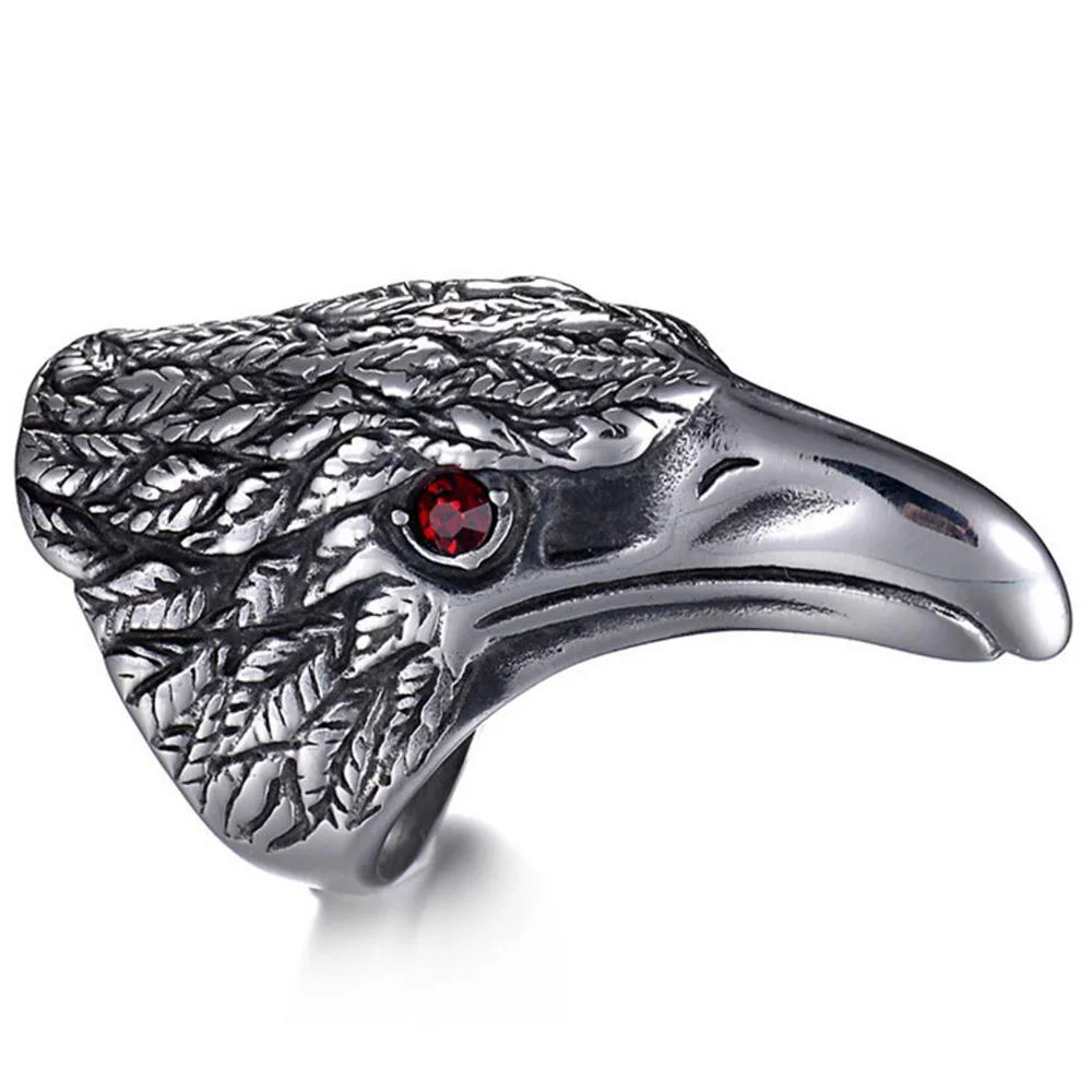 Stainless Steel Eagle Ring for Men Blood Red Crystal Eye Punk Style Men's Jewelry Ring Hip-Hop Biker Boy's Cool Jewelry
