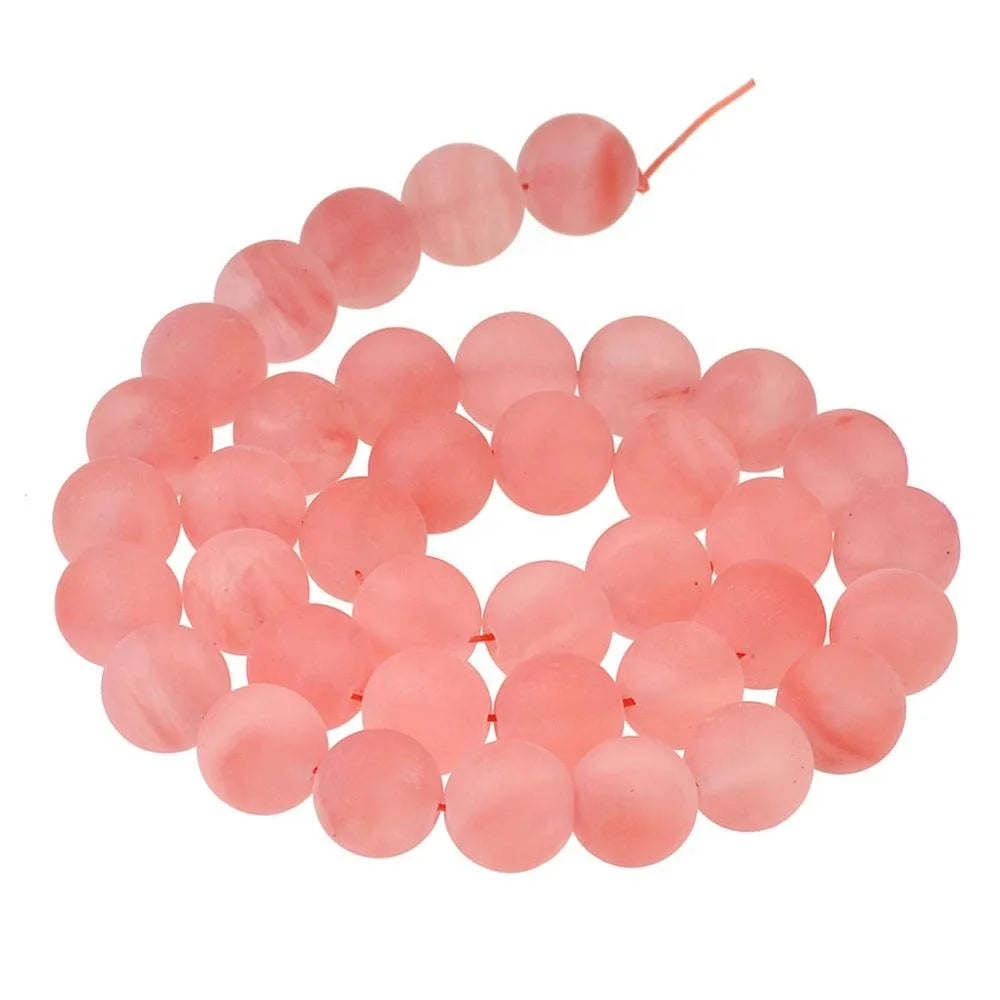 Gorgeous Beads for Jewelry Making Matte Frosted Rose Cherry Crystal Loose Gemstone Round Beads