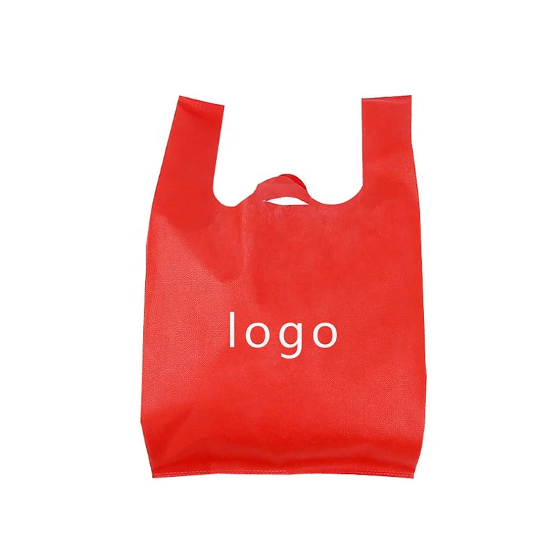 New Design Eco Friendly Recycled Custom Printed Non Woven T- Shirt Bag U Cut