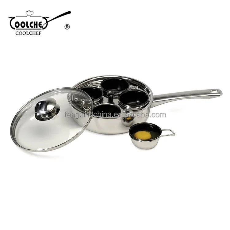 Stainless Steel Egg Poacher and Cooker With 4pcs Non-stick Cups