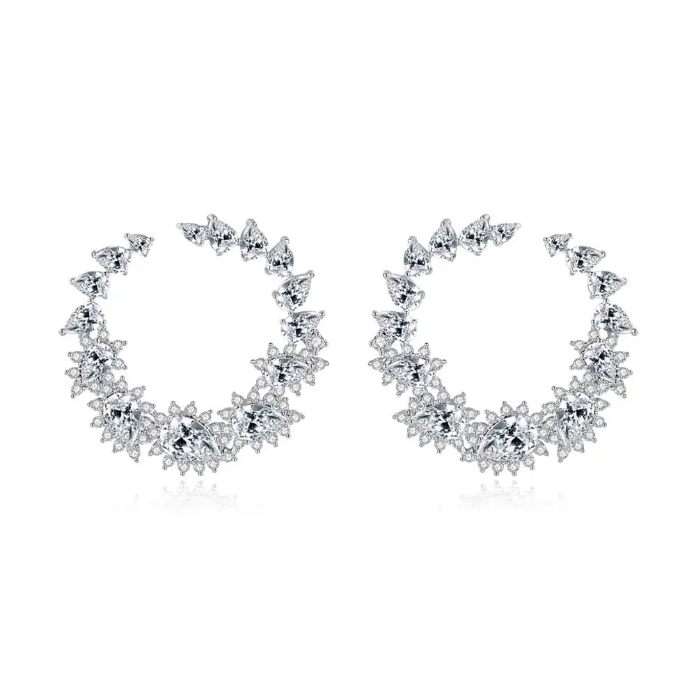LUOTEEMI Trendy Flower Zirconia Earrings for Women Big Stud Women Jewelry Earring Jewelry