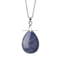Natural Gemstone Drop Water Pendant Necklace Gemstone Crystal Charms Metal Chain Necklace Women's Jewelry