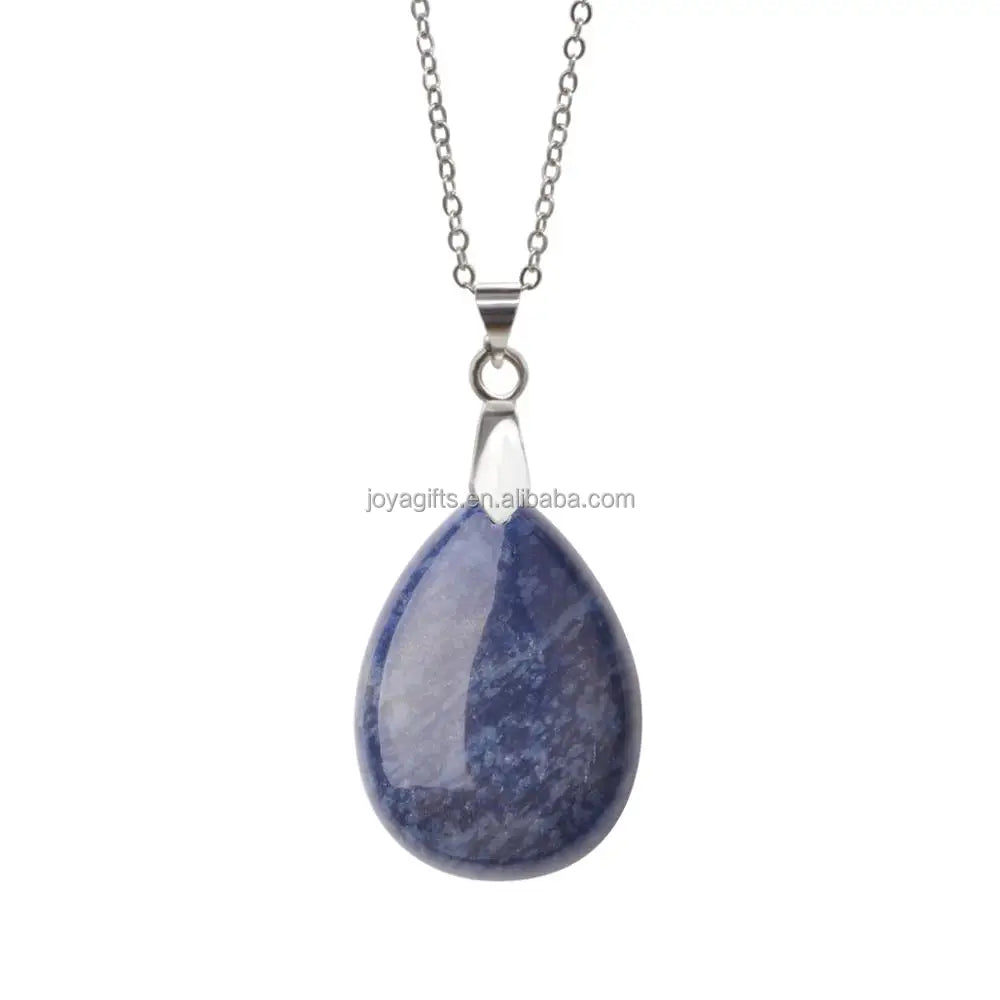 Natural Gemstone Drop Water Pendant Necklace Gemstone Crystal Charms Metal Chain Necklace Women's Jewelry