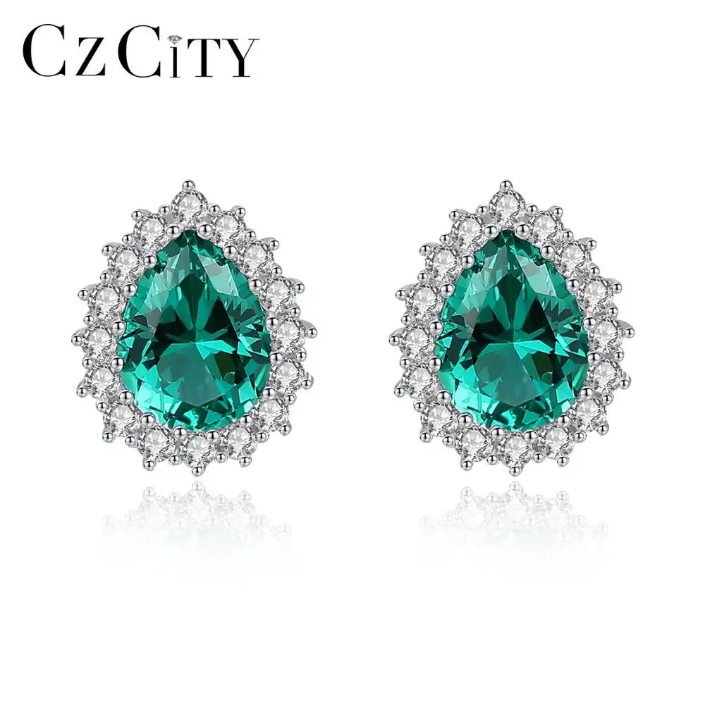 CZCITY  New Gemstone Earring Luxury 925 Sterling Silver Stud Earrings Women's High Jewelry Water Drop Gift for GIrl Wholesale