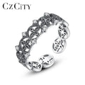 CZCITY Fashion Vintage Tai Silver Ring Flower Shaped Antique Engagement Rings for Women Wedding High Quality Gift