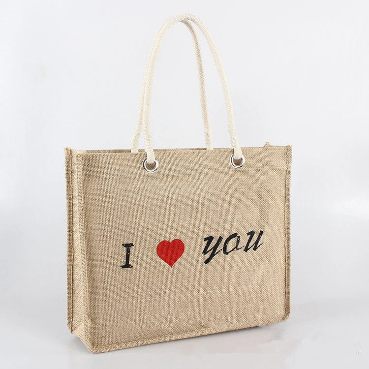 Eco Friendly Fashionable Silk Screen Printing Customized Jute Tote Shopping Bag