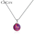 CZCITY Opal Ball Pendant 6MM Opal Ball Pendant 925 Sterling Silver Link Chain Necklace for Women