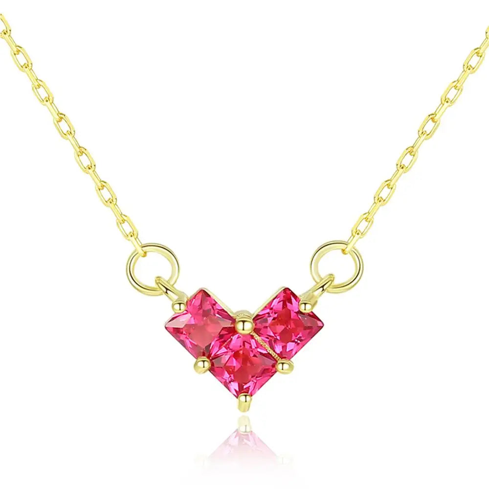 CZCITY Trendy Girl Jewelry Ruby and Emerald Crystal Synthetic Gemstone Charm Heart Pendant Necklaces for Women