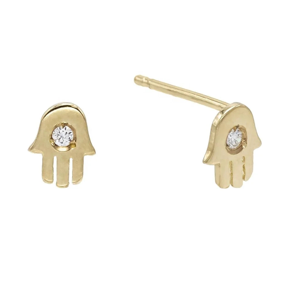 LOZRUNVE Hawaiian Jewelry Wholesale Cute Gold Plating Girl Tiny Hamsa Hand Stud Earring 925 Silver