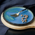 Nordic Round Black and Blue Color Glaze Eco-Friendly Ceramic Customized Pizza Serving Flat Dinner Plate for Restaurant Hotel