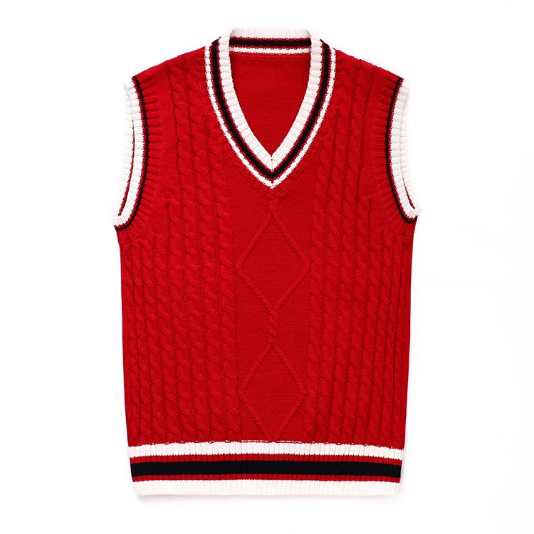 OEM/ ODM School Uniform Sweater Unisex Knitwear Cable Knit Sleeveless Cotton Custom Primary Sweater Vest Design for Girls Boys