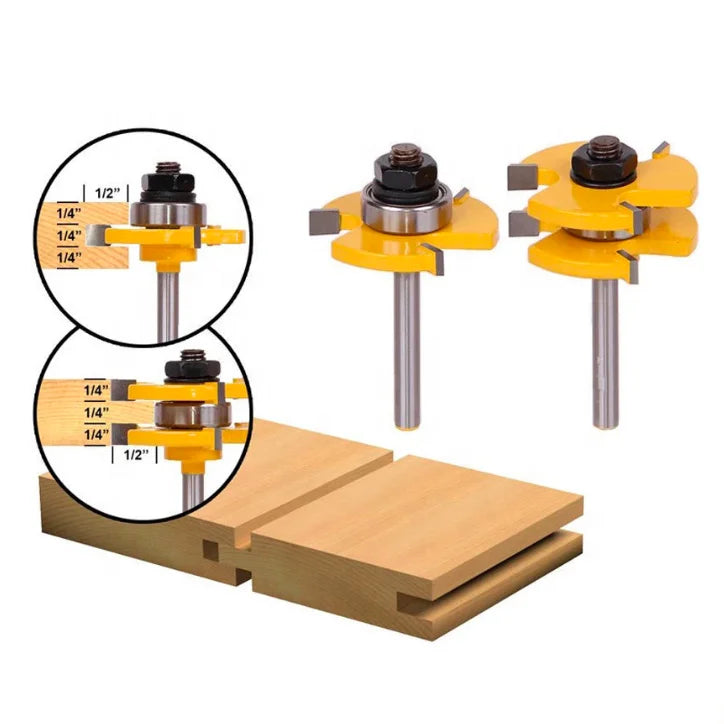 L-N004-1  2pcs Tongue and Groove Router Bit Set 1/2" X 1/4" - 1/4" Shank Woodworking Cutter Tenon Cutter for Woodworking Tools