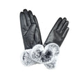 Sample Support Fashion Lady Elegant Black Sheepskin Leather Glove Real Rabbit Fur Mitten for Autumn Winter Daily Outdoor Use