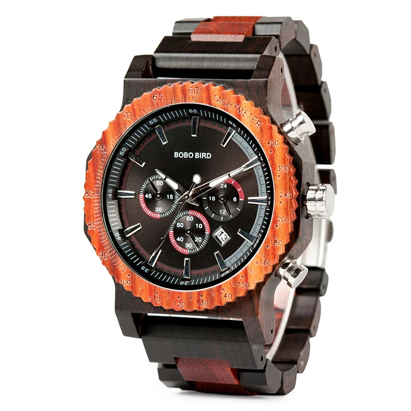 For Luxury Sport Wooden Watch for Men with Quartz Movement Chronograph Function Eco-Friendly Design