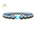 Mens Bracelet Semi-Precious Natural Stones Onyx or Hematite Handmade Bracelets with Blue Opal
