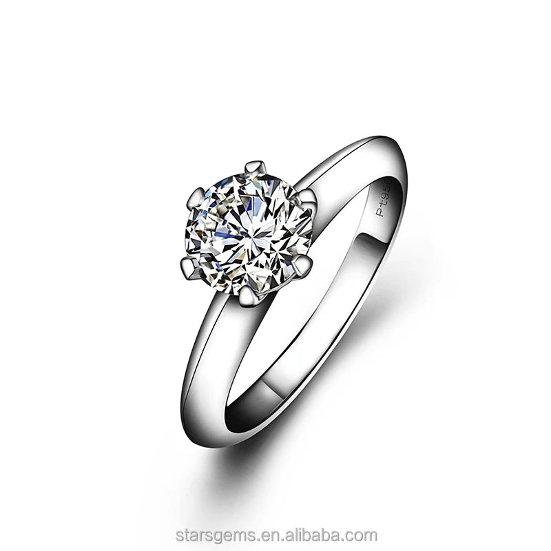 14K 18k Solid Gold Jewelry Classic Style 6 Prongs Setting 3EX Quality 1CT Size Moissanite  Lab Grown Diamond Ring