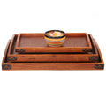Wholesale Biodegradable Plant Pattern Classical Handmade Hotel 38cm Wood Large Serving Tray with Handle