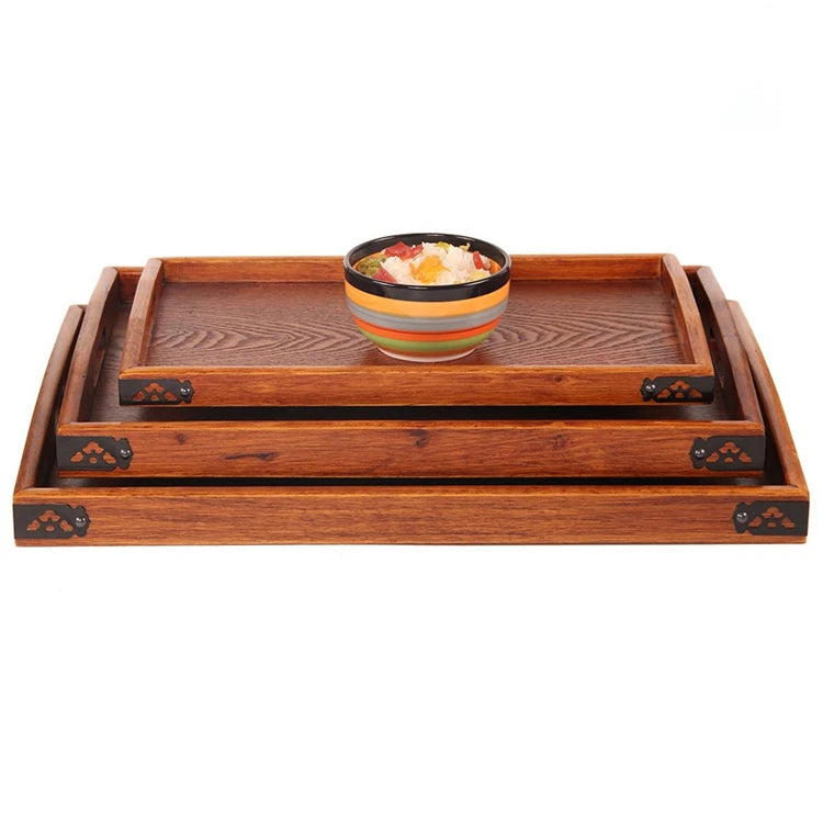 Wholesale Biodegradable Plant Pattern Classical Handmade Hotel 38cm Wood Large Serving Tray with Handle