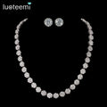 LUOTEEMI Fashion Real Rhodium White Gold Plated a AA+ Cubic Zirconia Stone Earrings and Necklace for Wedding Bride Jewelry Set