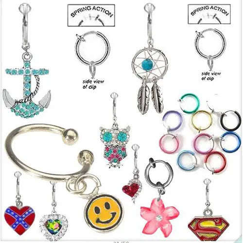 Illusion Piercing Clip-On Navel Faux Piercing Stainless Steel Body Jewelry in Bell Pattern for Weddings