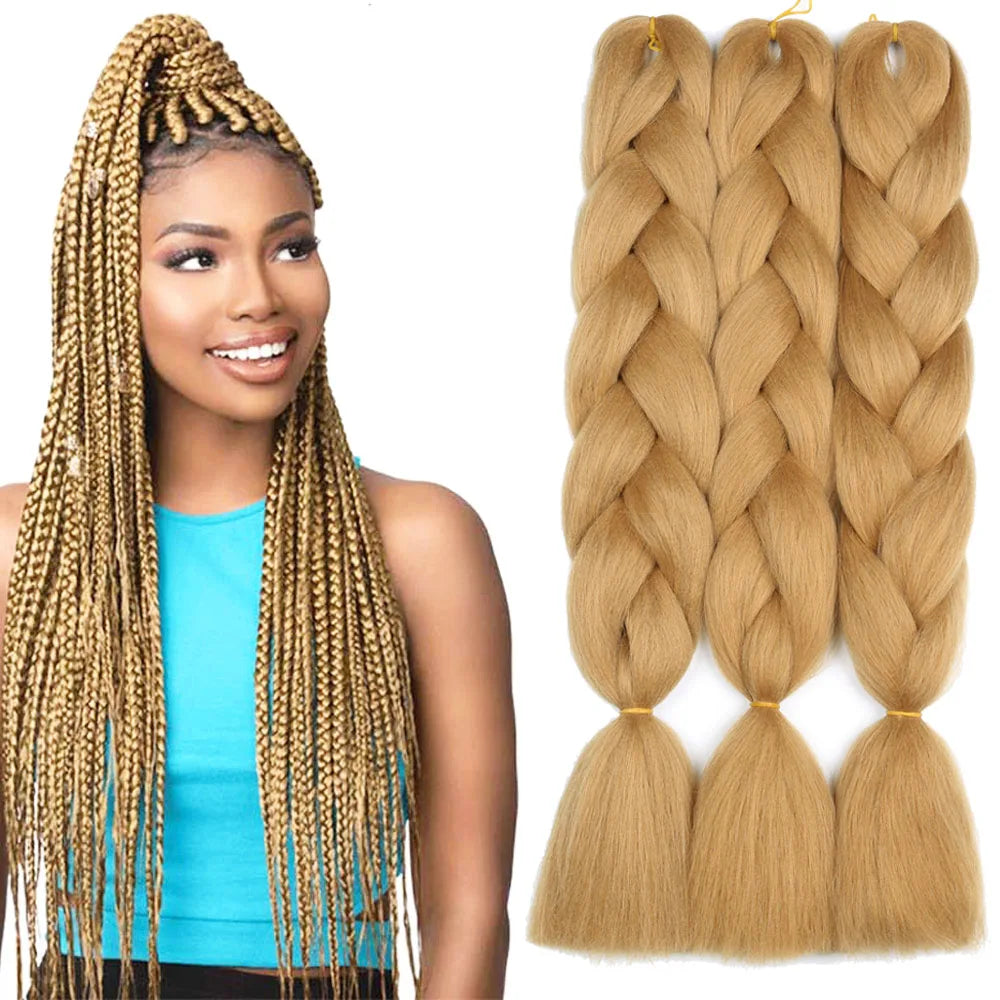 24'' Long for Ombre Jumbo Synthetic Braiding Hair Extensions Blonde Kinky Straight Crochet Hair Made From Protein Fiber