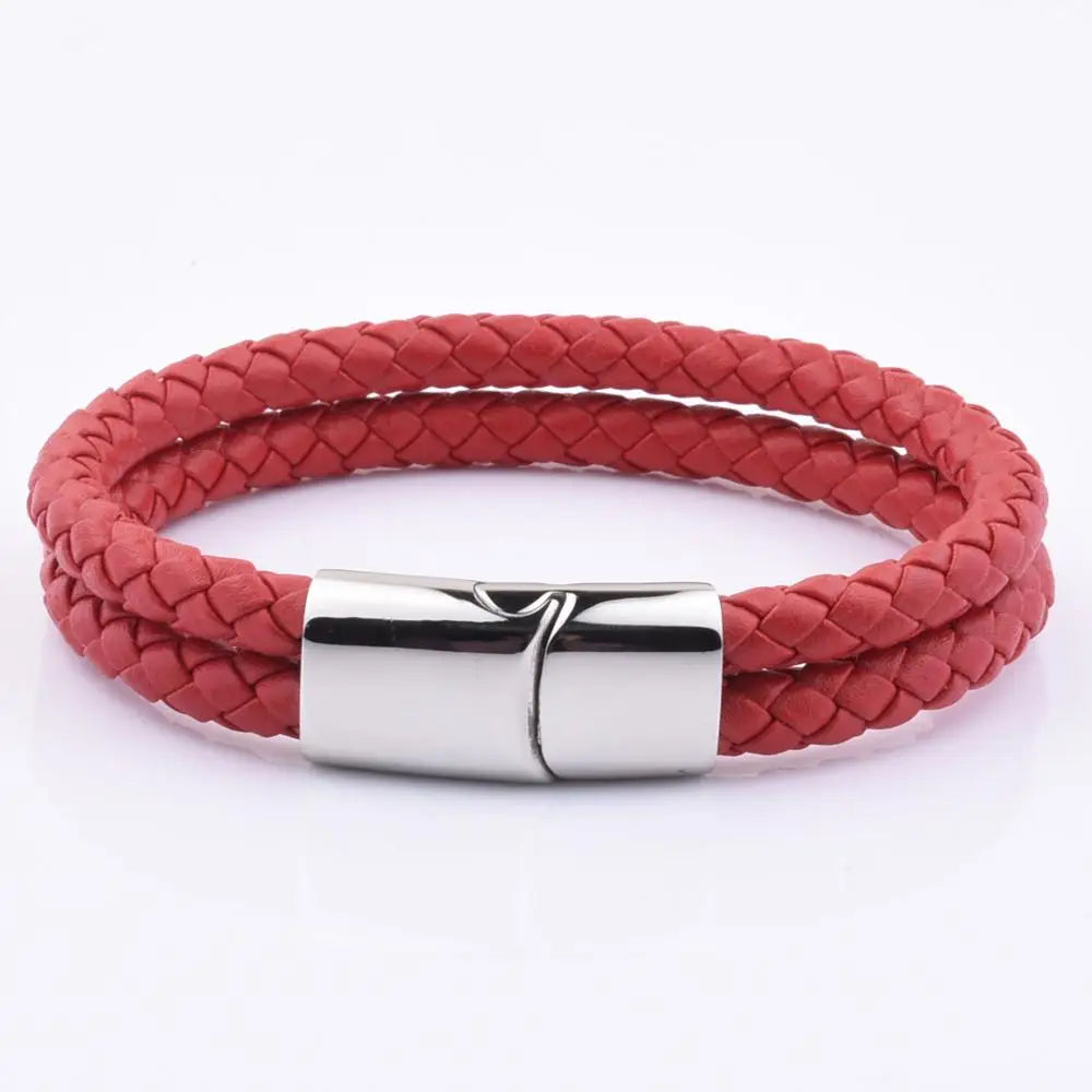 Yitenong Men's  Leather Fashion Charm Bracelet with Stainless Steel Clasp and Circling Setting-Trendy Anniversary Accessory