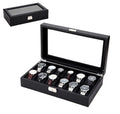 12 Slot Glass Lid High Grade Wholesale Black Carbon Fiber Luxury Leather PU Watch Storage Box Zhuangqun W2310 Buckle Closure