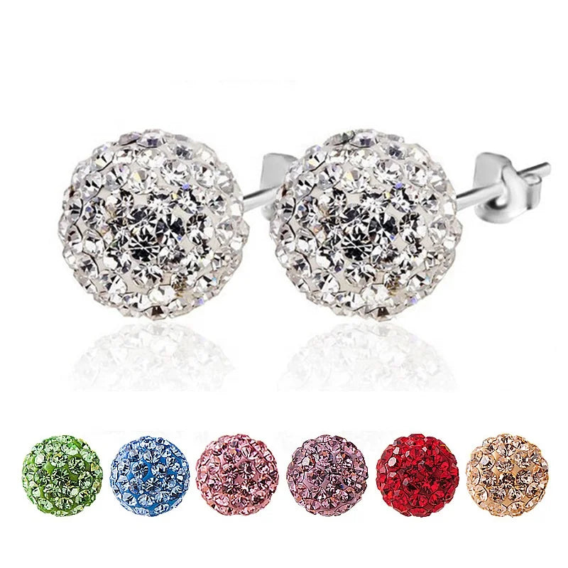 CEO01 Fashion Earring 6-8mm Disco Round Ball Clear Crystal Rhinestones Pierced Stud Earrings for Women Girl Marketing Gift