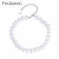 Pag&Mag Wholesale Women Wedding Jewelry Fancy Pretty Freshwater 7-8mm Pearl Bangle & 925 Sterling Silver Chain Beaded Bracelet