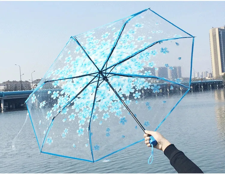 Custom Logo Sakura  Foldable Transparent Folding Customized Color Wholesale clear Umbrella Transparent Japanese Umbrella