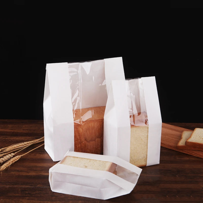 Hot Selling Custom Kraft Bread Packaging Paper Bag French Baguette Biodegradable Kraft Paper Bread Bakery Bag with clear Window