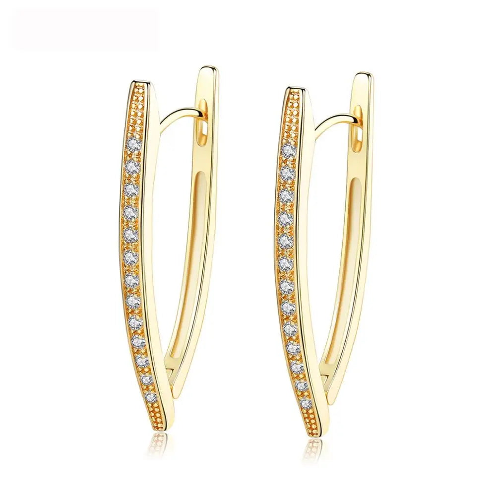 LUOTEEMI  Fashion Micro Paved a AA Cubic Zirconia Hoop Earrings for Women Trendy Geometric Clip on Earings