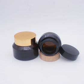Amber 60ml Sloping Shoulder Cosmetic Jar Bamboo Top
