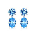 CZCITY Nickel Free 925 Sterling Silver Geometric Oval Synthetic Gemstone Earrings for Women Double Oval Earring Jewelry