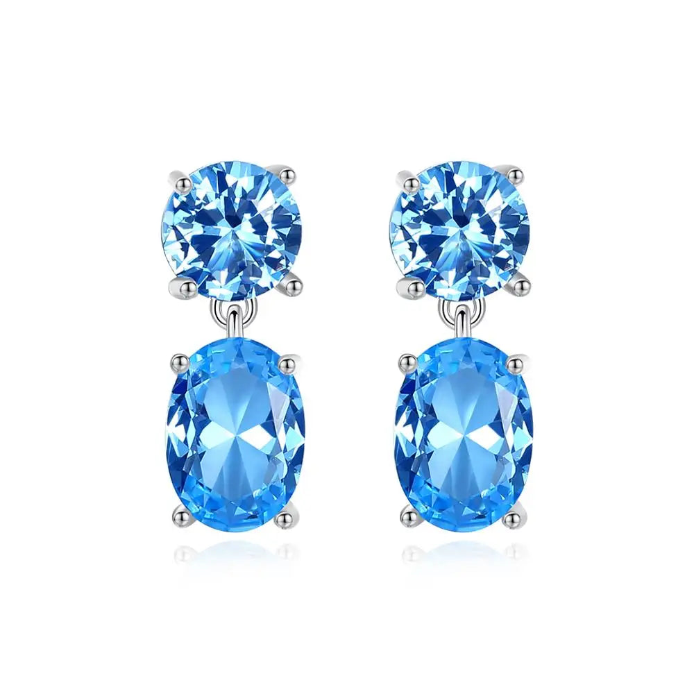 CZCITY Nickel Free 925 Sterling Silver Geometric Oval Synthetic Gemstone Earrings for Women Double Oval Earring Jewelry