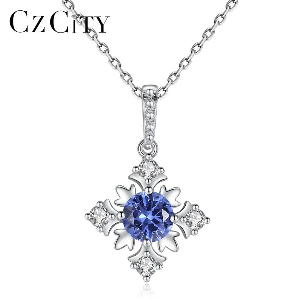 CZCITY Christmas Gift Snowflake Gemstone Pendant Necklace for Women Fine Jewelry Cute Pendants