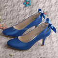 Bridal Blue Round toe High Heels Women Ribbon Satin Bow In Back