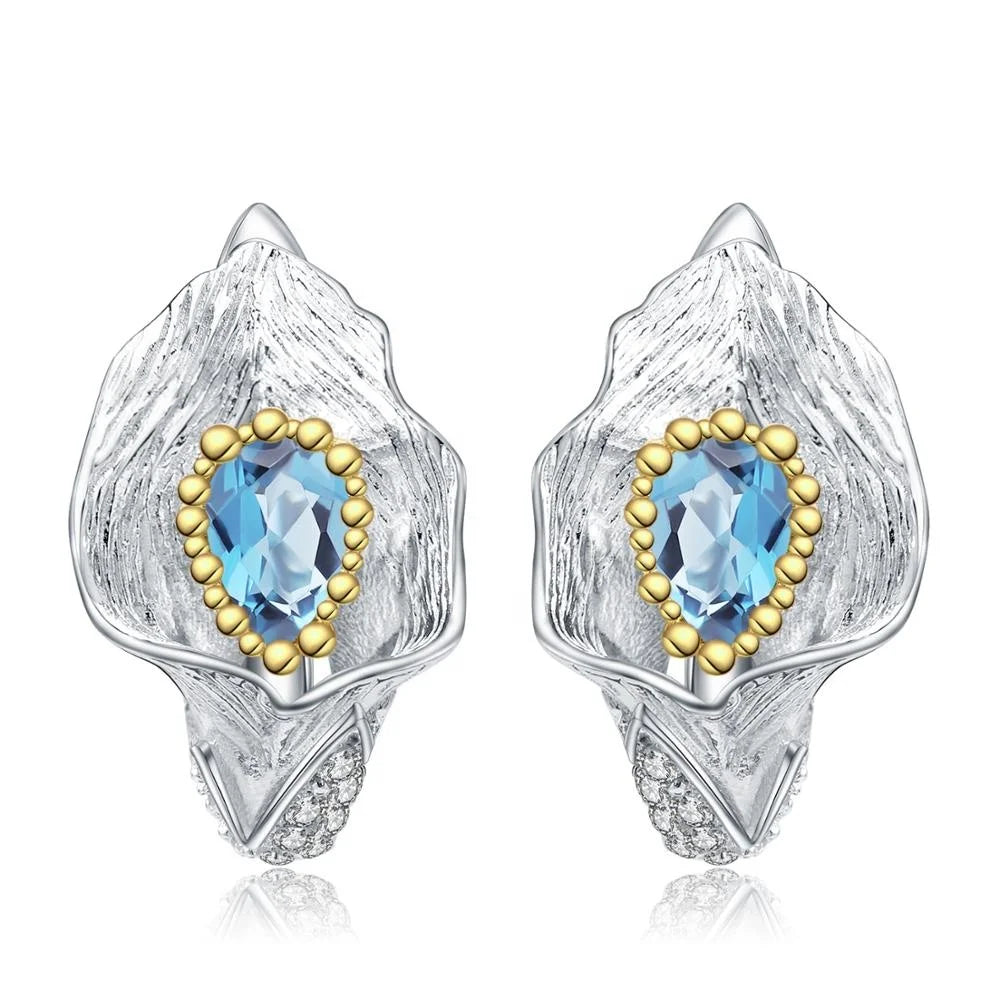 Abiding New Fashion Women's Gift Earrings Real Swiss Blue Topaz 925 Sterling Silver Jewelry Earings