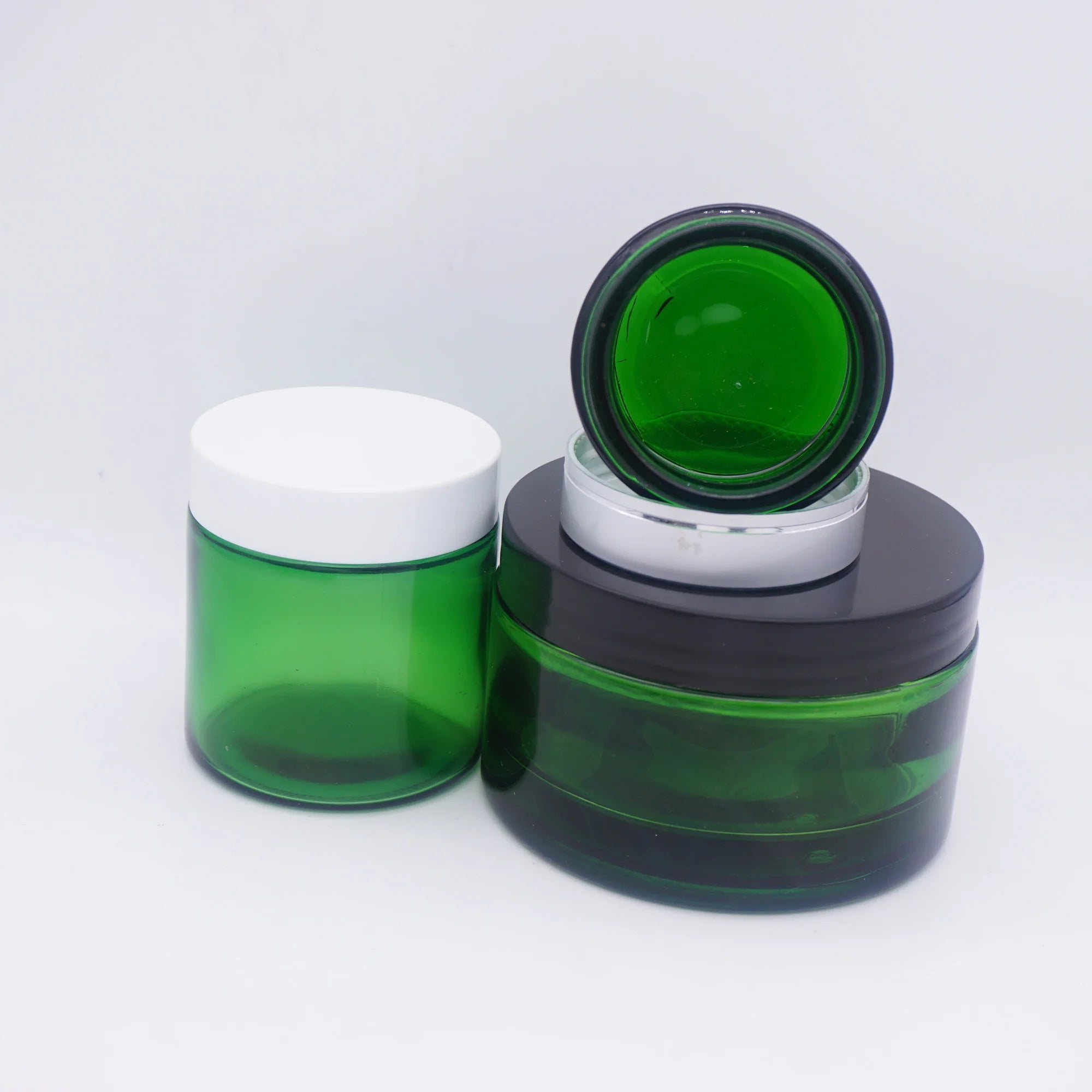 50g Green Cosmetic Green Cream Jar 200ml with Black Lid