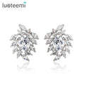 LUOTEEMI Wholesale Jewelry New Korean Luxury Temperament Geometry Crystal Cubic Zircon Diamond Women Gift Stud Wedding Earring
