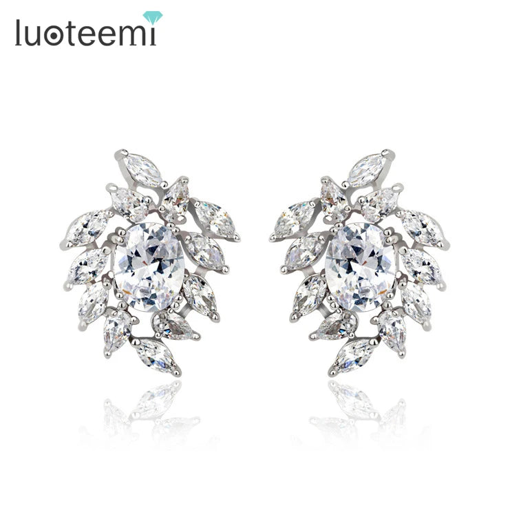 LUOTEEMI Wholesale Jewelry New Korean Luxury Temperament Geometry Crystal Cubic Zircon Diamond Women Gift Stud Wedding Earring